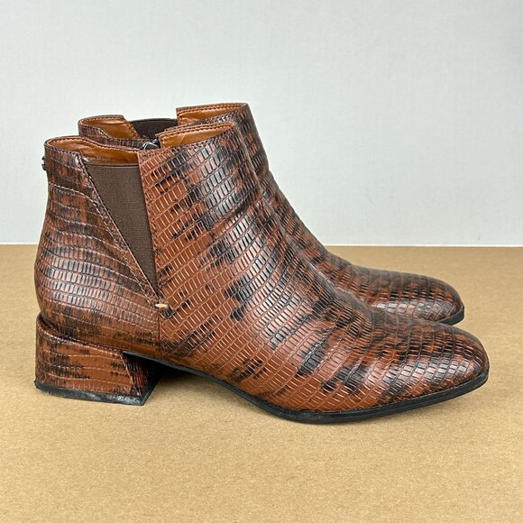 Franco Sarto Nico Snake Faux Leather Ankle Boots Womens 8.5 Brown Side Zip - Picture 3 of 10